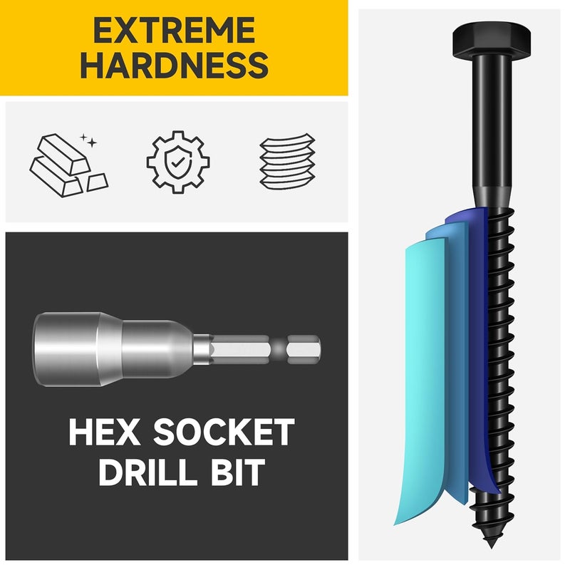MYWISH (6Sets) 1/2" x 4" Hex Head Lag Bolts, Heavy Duty Lag Screws with Washers, 304 Stainless Steel Bolts 18-8, Lag Screws Wood Screws, Fully Thread Black Oxide, 1/2 Bolt by - Image 4